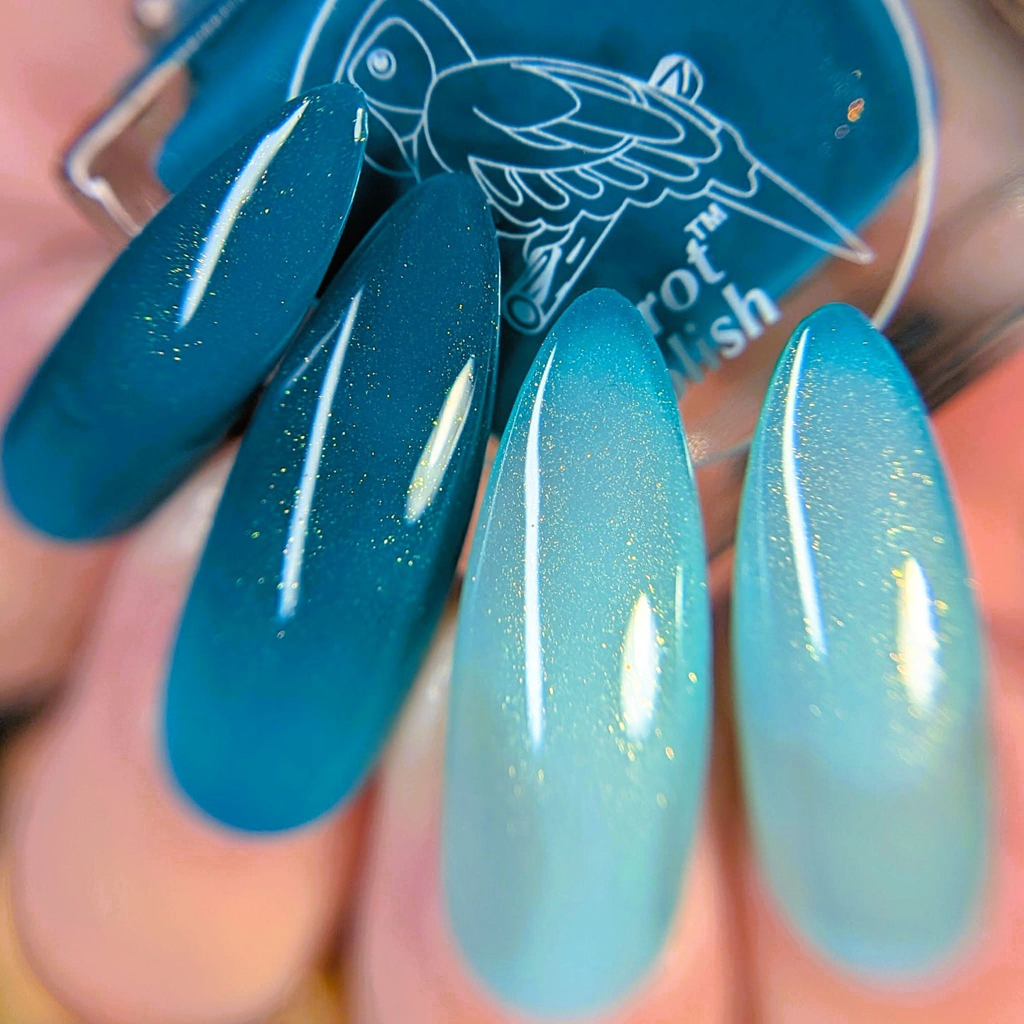 Parrot Polish Fortune Gold Color Changing Thermal Nail Lacquer - Blue/Green/Clear 0.5 Fl oz