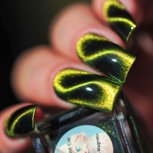 Parrot Polish African lynx Cat Magnetic Ultrachrome Nail Lacquer, Gold/ Green /Orange