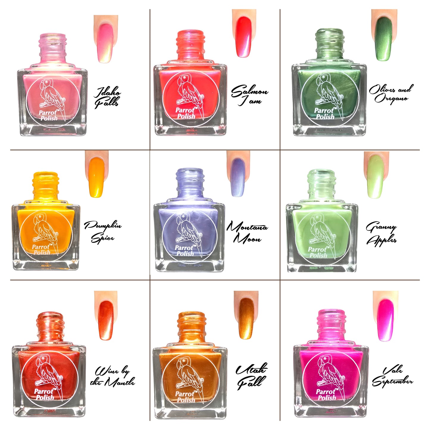 Parrot Polish Fall/ Winter Collection Shimmer Nail Lacquers 9 Total