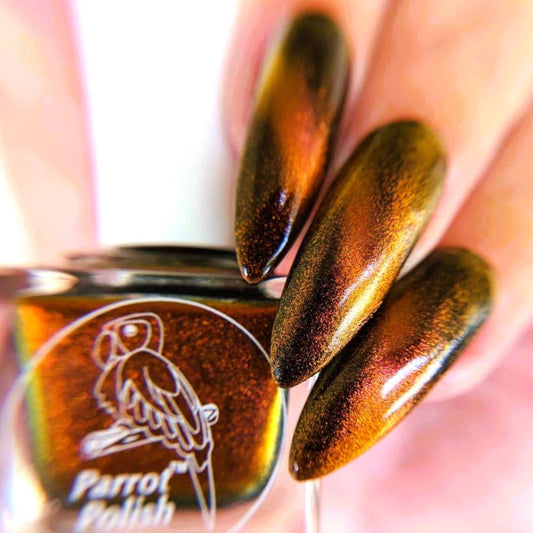Parrot Polish Calico Cat Multichrome Magnetic Nail Lacquer, Brown/Black/Gold