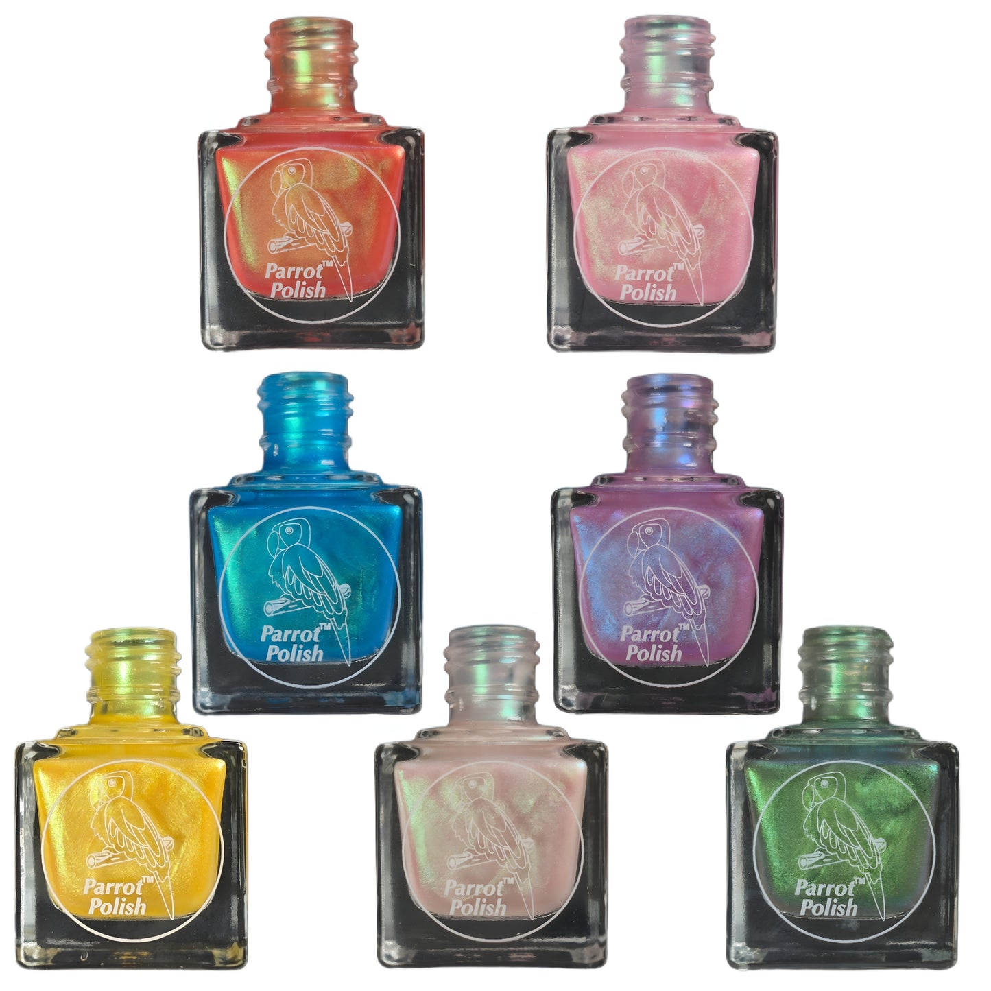 Parrot Polish 60s Shimmer Collection Nail Lacquer Pink/Green/Blue/Yellow/Orange
