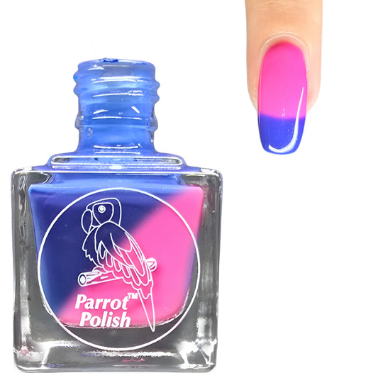 Parrot Polish Blue Jeans & Bubble Gum Color Changing Thermal Nail Lacquer - Blue/Pink