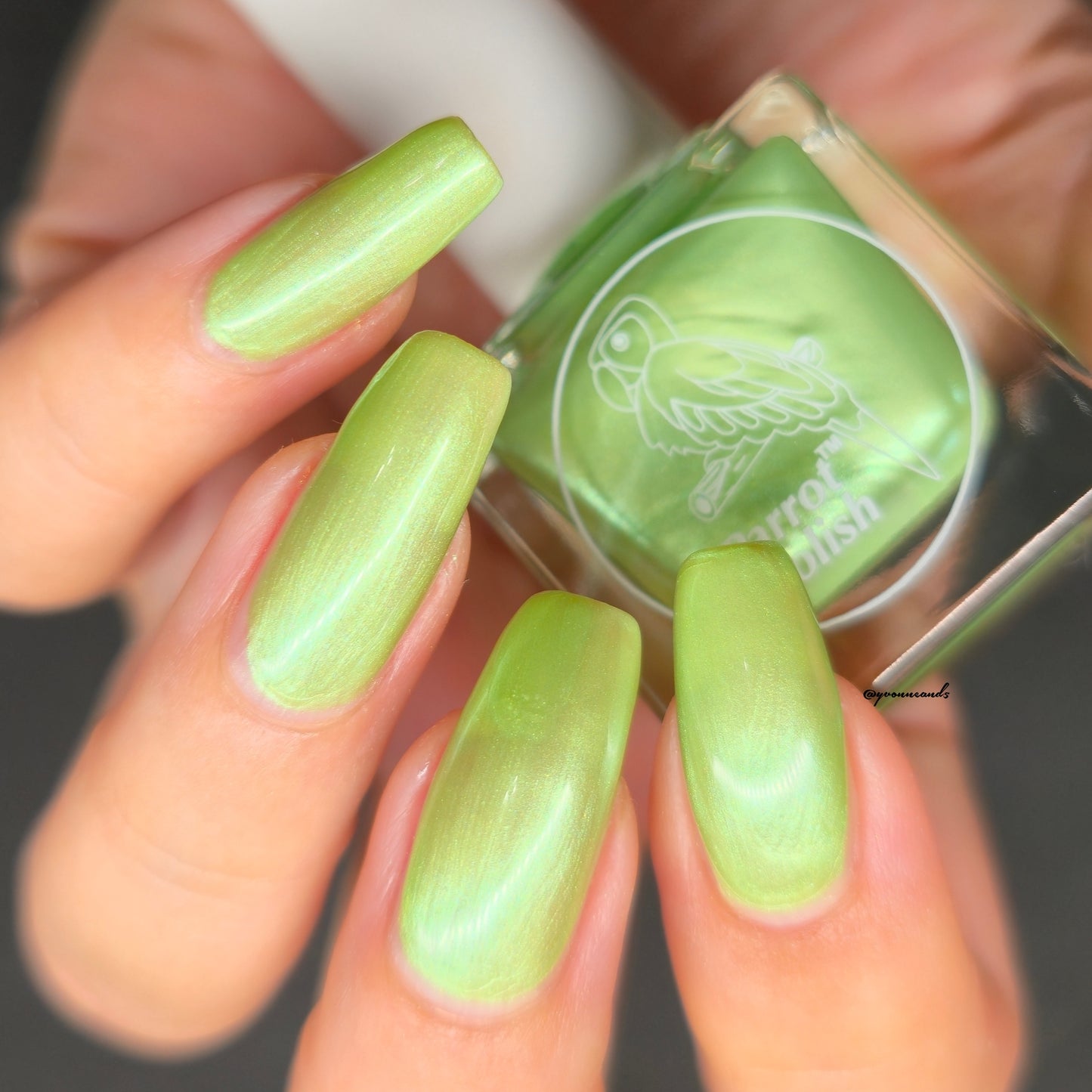 Parrot Polish  Granny Apples Shimmer Nail Lacquer Green/Silver