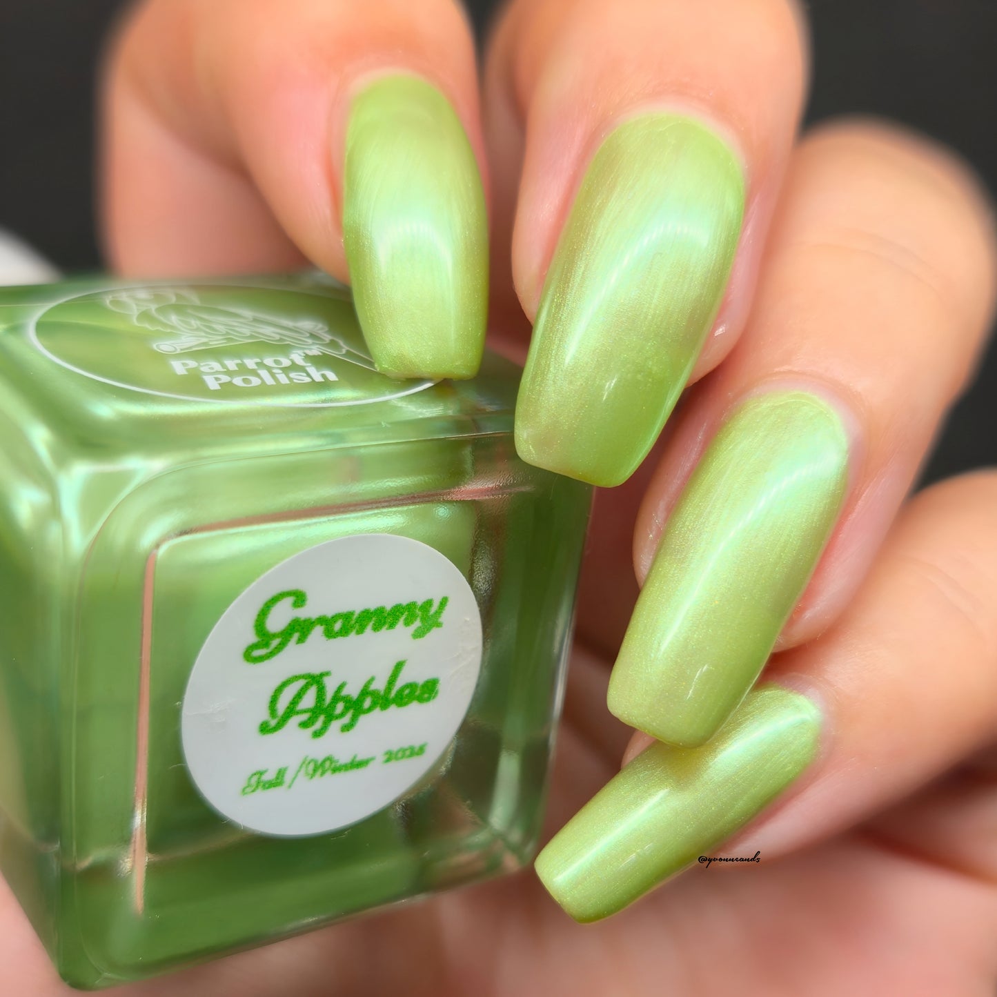 Parrot Polish  Granny Apples Shimmer Nail Lacquer Green/Silver
