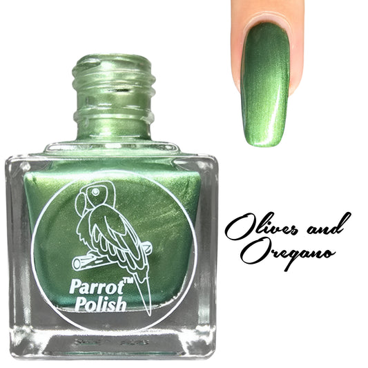 Parrot Polish Olives and Oregano Shimmer Nail Lacquer Green/Silver