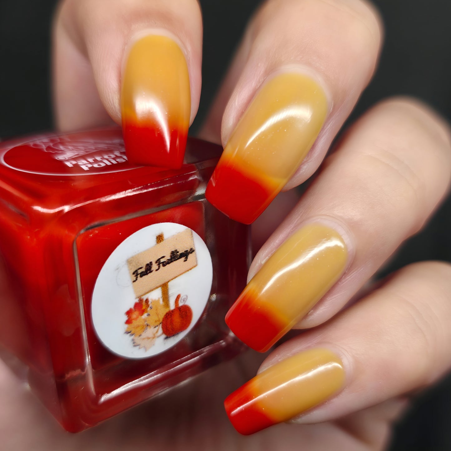 Parrot Polish Fall Feelings Color Changing Thermal Nail Lacquer Nail Polish - Burgundy/Red/Yellow