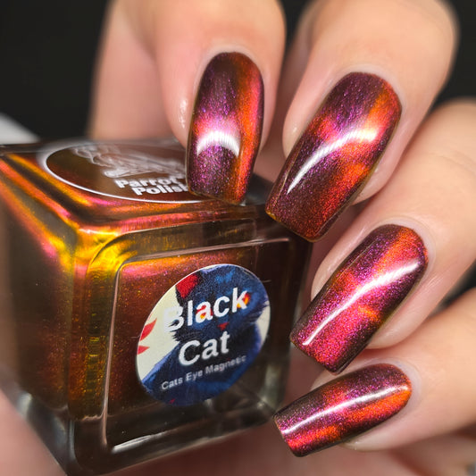 Parrot Polish Black Cat Multichrome Magnetic Nail Lacquer Red Black
