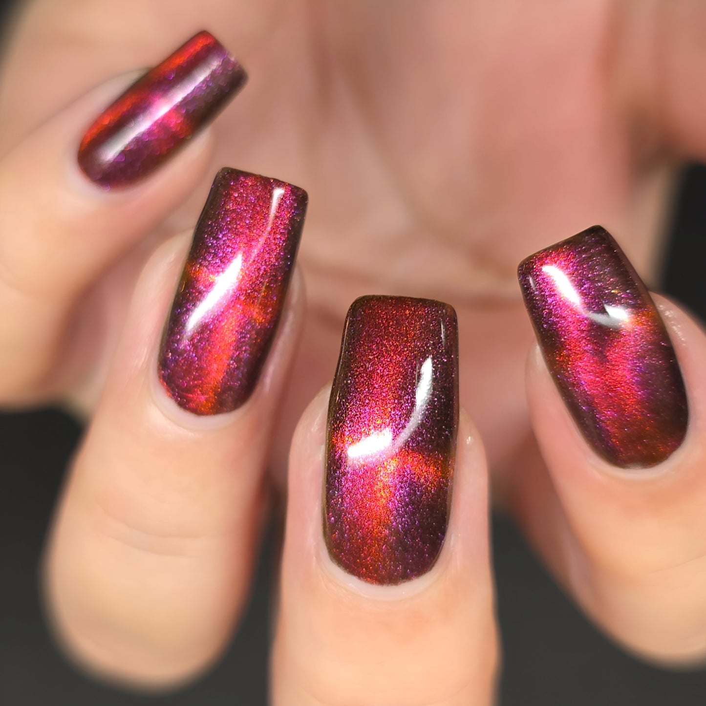 Parrot Polish Black Cat Multichrome Magnetic Nail Lacquer Red Black