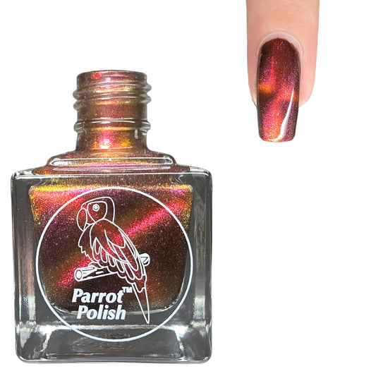 Parrot Polish Black Cat Multichrome Magnetic Nail Lacquer Red Black