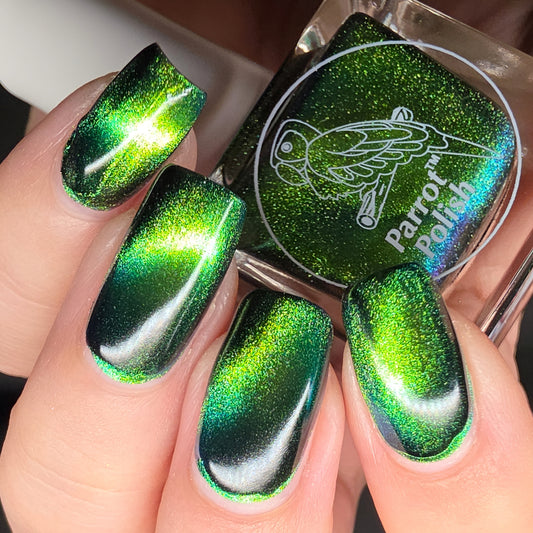 Parrot Polish Papillon Skating Magnetic Multichrome Nail Lacquer- Green Black 0.5 Fl oz