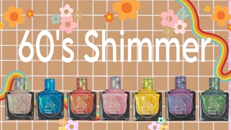 Parrot Polish 60s Shimmer Collection Nail Lacquer Pink/Green/Blue/Yellow/Orange