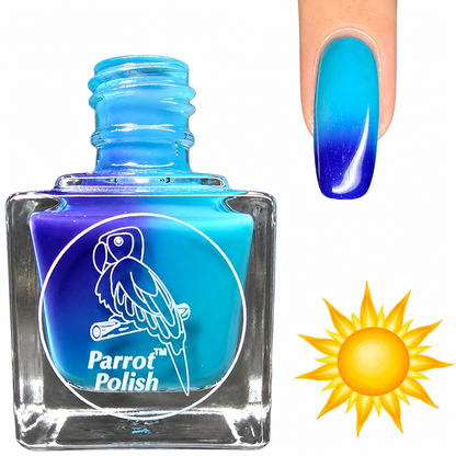 Parrot Polish Blue Daisy Color Changing Solar Nail Lacquer - Light Blue-green/Dark Blue