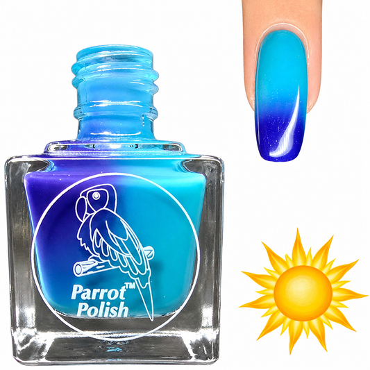 Parrot Polish Blue Daisy Color Changing Solar Nail Lacquer - Light Blue-green/Dark Blue