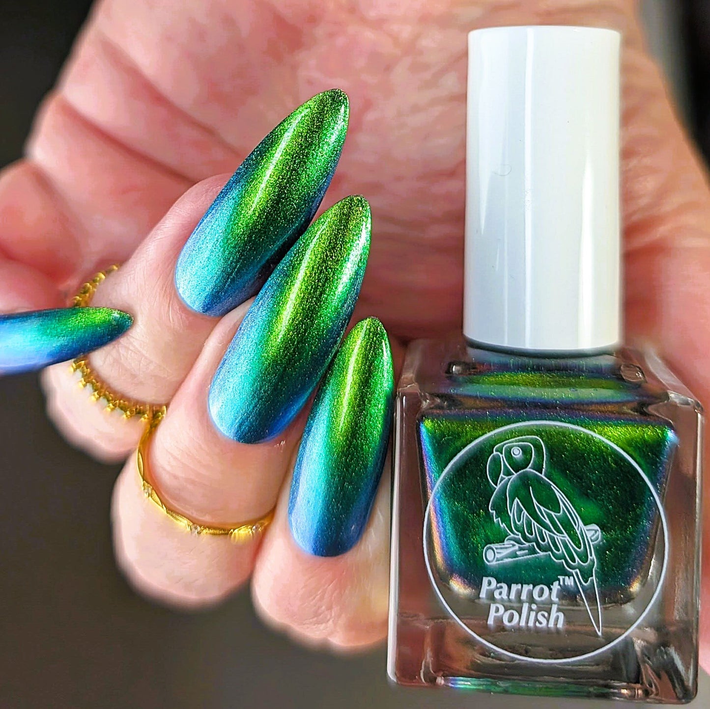 Parrot Polish Delilah Ultrachrome Green Blue Gold  Nail Lacquer 0.5 Fl oz