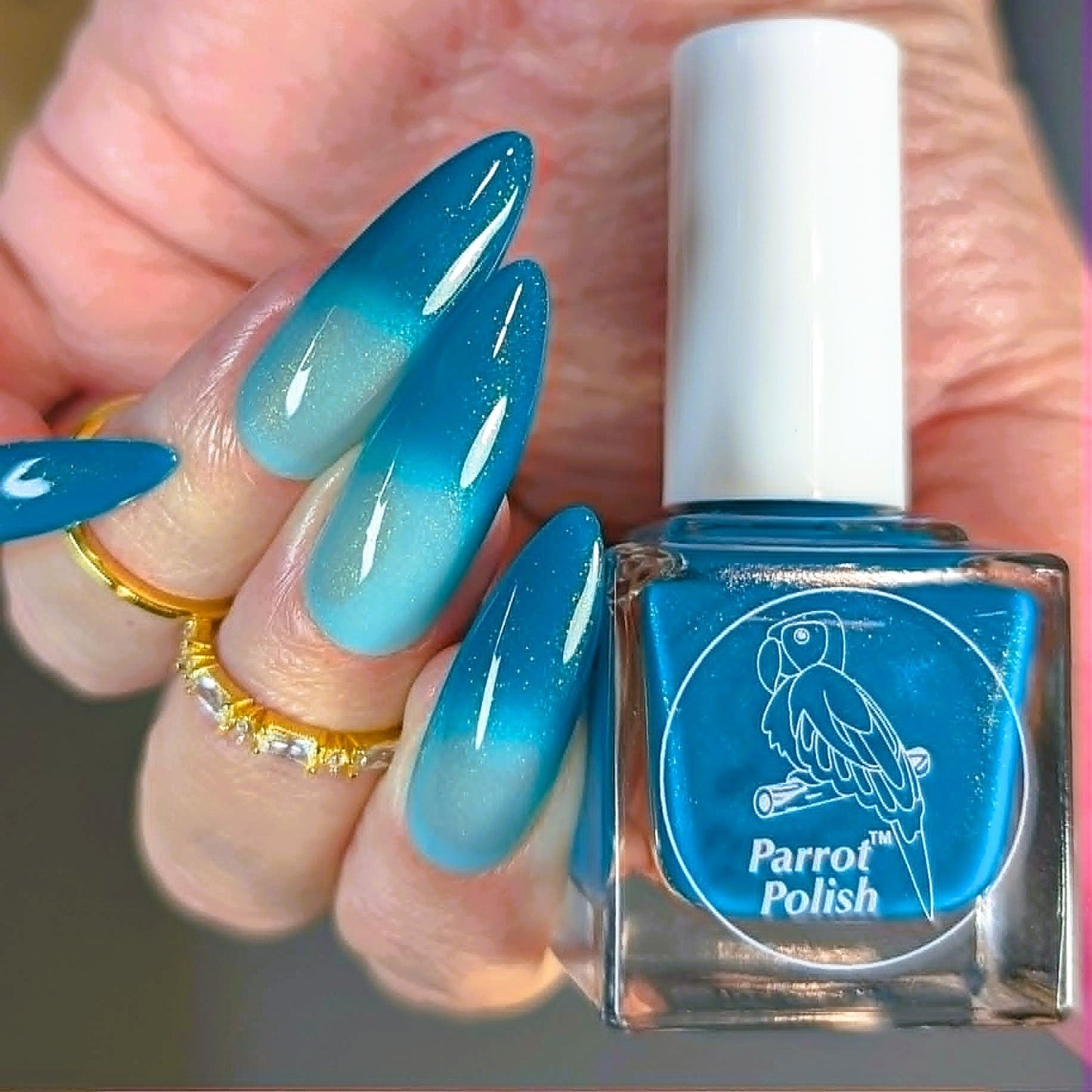 Parrot Polish Fortune Gold Color Changing Thermal Nail Lacquer - Blue/Green/Clear 0.5 Fl oz
