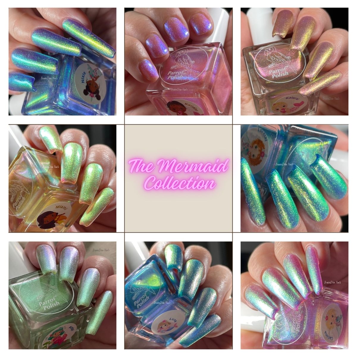 Parrot Polish "The Baby Mermaid Collection"  8 Nail Polishes Multichrome of every color