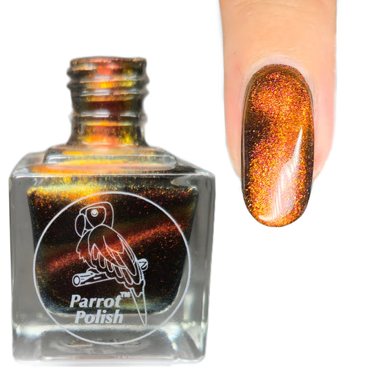 Parrot Polish "Calico Cat" Multichrome Magnetic Nail Polish Brown/Black/Gold