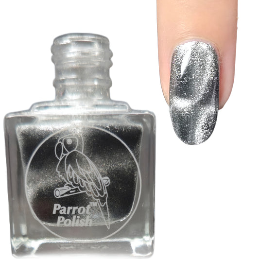Parrot Polish "Chartreux Cat" Magnetic Ultrachrome Nail Polish, Silver Black