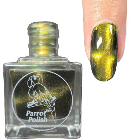 Parrot Polish "African lynx Cat" Magnetic Ultrachrome Nail Polish, Gold Green Orange