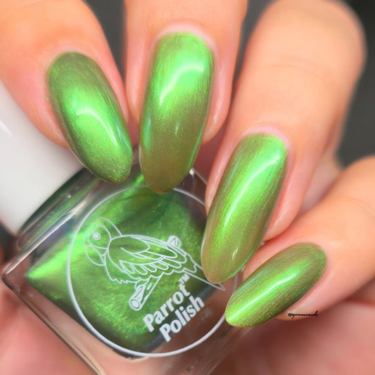 Parrot Polish Green Eyed Lady 60s Shimmer Nail Lacquer Green/Gold Shimmer