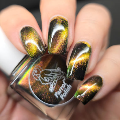 Parrot Polish Bulldog Chasing  Magnetic Multichrome Nail Lacquer- Brown Black 0.5 Fl oz