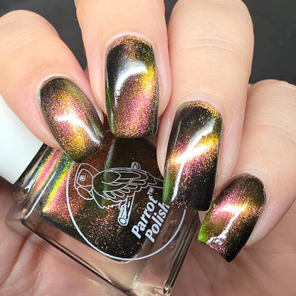 Parrot Polish Bulldog Chasing  Magnetic Multichrome Nail Lacquer- Brown Black 0.5 Fl oz