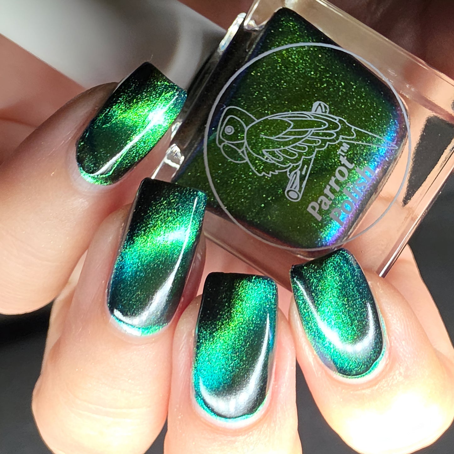 Parrot Polish Papillon Skating Magnetic Multichrome Nail Lacquer- Green Black 0.5 Fl oz