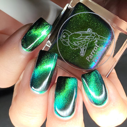 Parrot Polish Papillon Skating Magnetic Multichrome Nail Lacquer- Green Black 0.5 Fl oz