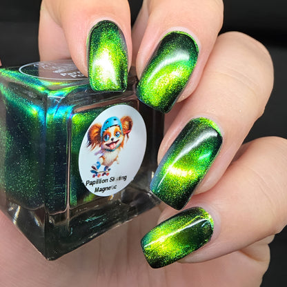 Parrot Polish Papillon Skating Magnetic Multichrome Nail Lacquer- Green Black 0.5 Fl oz