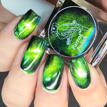 Parrot Polish Papillon Skating Magnetic Multichrome Nail Lacquer- Green Black 0.5 Fl oz