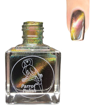 Parrot Polish Bulldog Chasing  Magnetic Multichrome Nail Lacquer- Brown Black 0.5 Fl oz