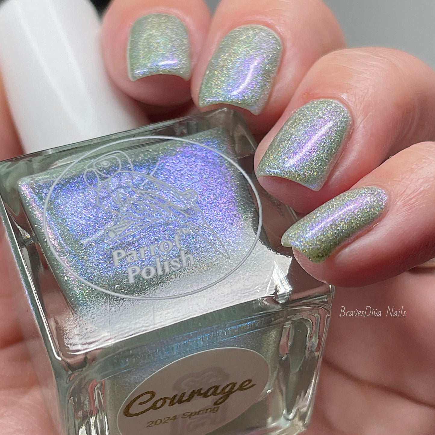 Parrot Polish "Courage" 2024 Spring  Aqua/Gold Ultrachrome Holographic