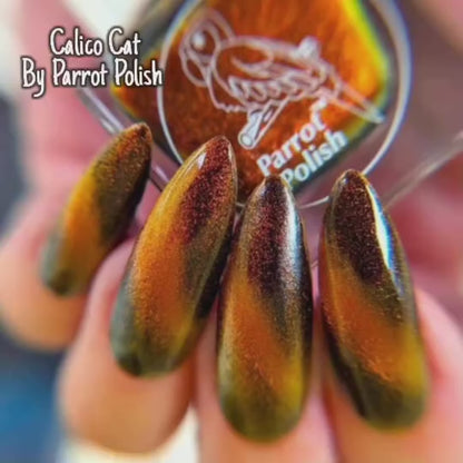 Parrot Polish "Calico Cat" Multichrome Magnetic Nail Polish Brown/Black/Gold
